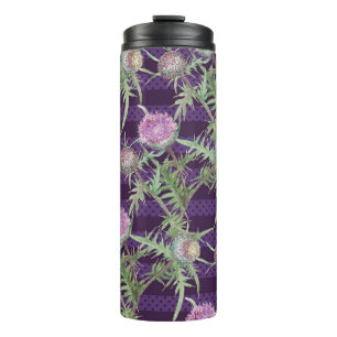 Thistle bloemen waterverf patroon thermosbeker
