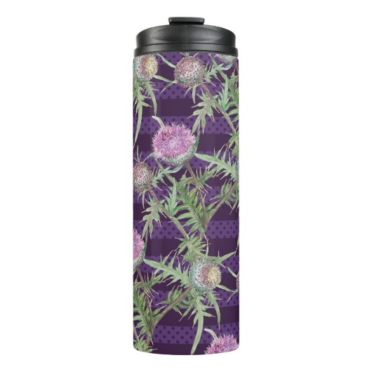 Thistle bloemen waterverf patroon thermosbeker (Voorkant)