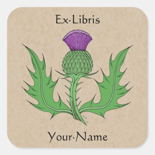 Thistle Bookplate Vierkante Sticker (Voorkant)