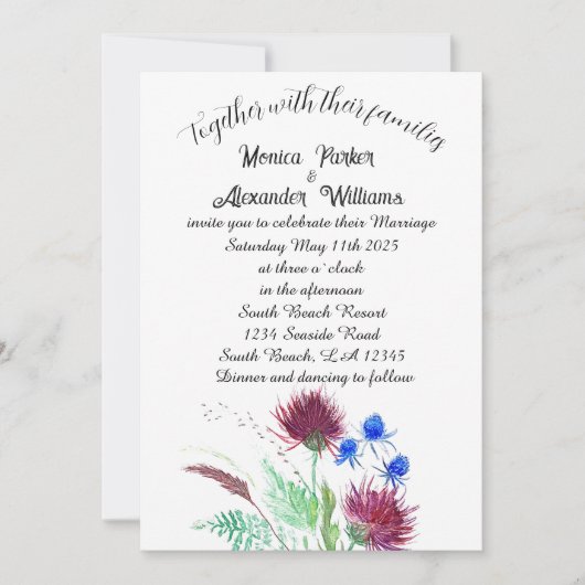 Thistle Botanical Elegant Simple Minimal Wedding Kaart (Voorkant)