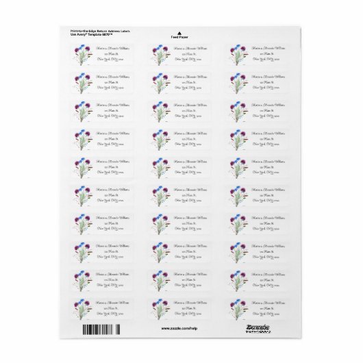 Thistle Botanical Waterverf Return Address Label (Full Sheet)