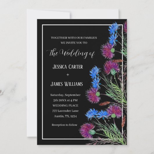 Thistle Cornflower Waterverf Rustic Wedding Kaart (Voorkant)