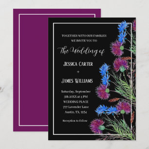 Thistle Cornflower Waterverf Rustic Wedding Kaart