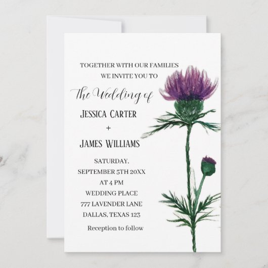 Thistle Cornflower Waterverf Rustic Wedding Kaart (Voorkant)