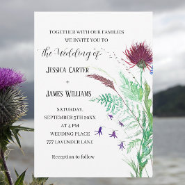 Thistle Cornflower Waterverf Rustic Wedding Kaart