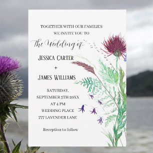 Thistle Cornflower Waterverf Rustic Wedding Kaart