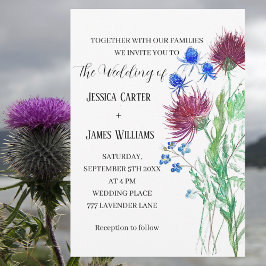 Thistle Cornflower Waterverf Rustic Wedding Kaart