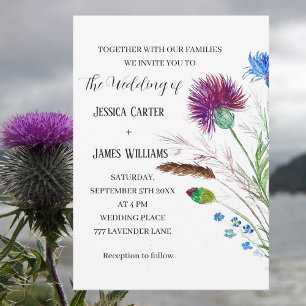 Thistle Cornflower Waterverf Rustic Wedding Kaart