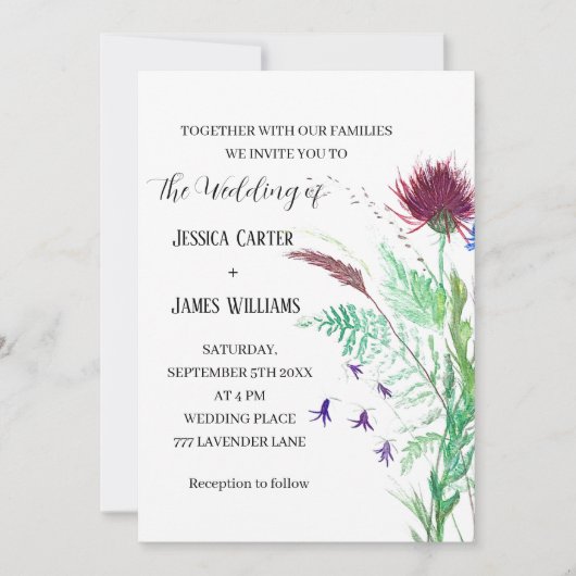 Thistle Cornflower Waterverf Rustic Wedding Kaart (Voorkant)
