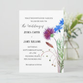 Thistle Cornflower Waterverf Rustic Wedding Kaart (Staand voorkant)