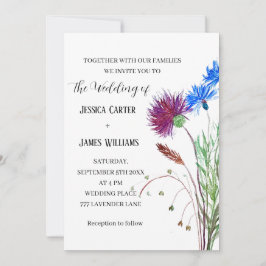 Thistle Cornflower Waterverf Rustic Wedding Kaart