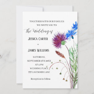 Thistle Cornflower Waterverf Rustic Wedding Kaart