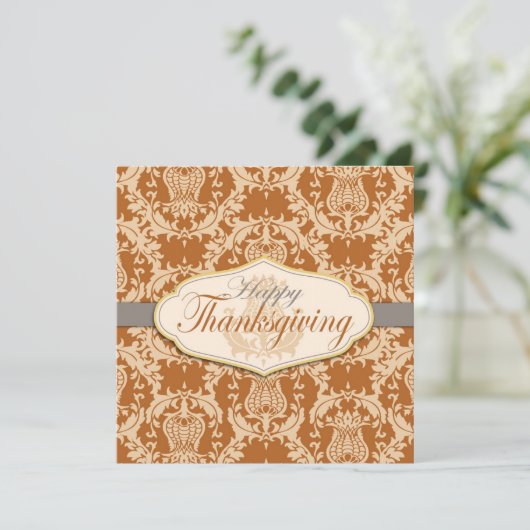Thistle Damask Thanksgiving Kaart (Staand voorkant)