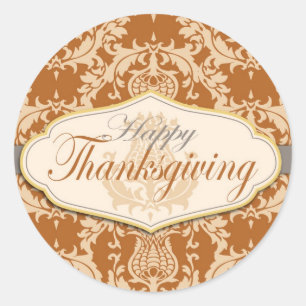 Thistle Damask Thanksgiving Ronde Sticker