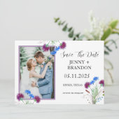 Thistle Elegant Schots Paarse Bloemen Foto Save The Date (Staand voorkant)