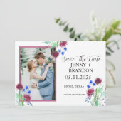 Thistle Elegant Schots Paarse Bloemen Foto Save The Date (Staand voorkant)