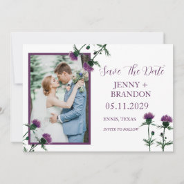 Thistle Elegant Schots Paarse Bloemen Foto Save The Date