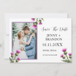 Thistle Elegant Scottish Purple Floral Photo Save The Date
