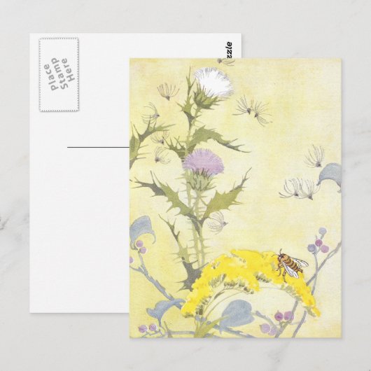 Thistle en Bee op Goldenrod Briefkaart (Voorkant / Achterkant)