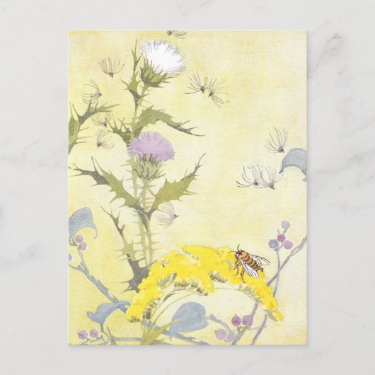 Thistle en Bee op Goldenrod Briefkaart (Voorkant)