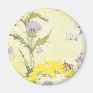 Thistle en Bee op Goldenrod Magneet
