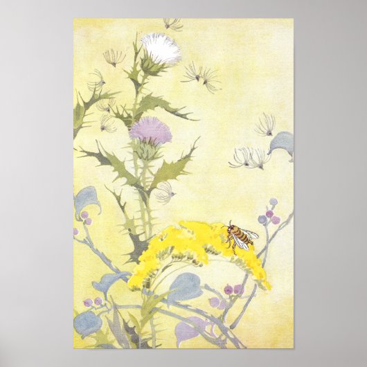 Thistle en Bee op Goldenrod Poster (Voorkant)
