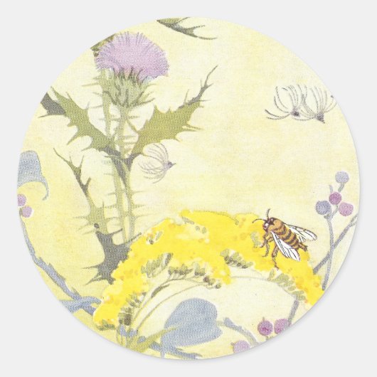 Thistle en Bee op Goldenrod Ronde Sticker (Voorkant)