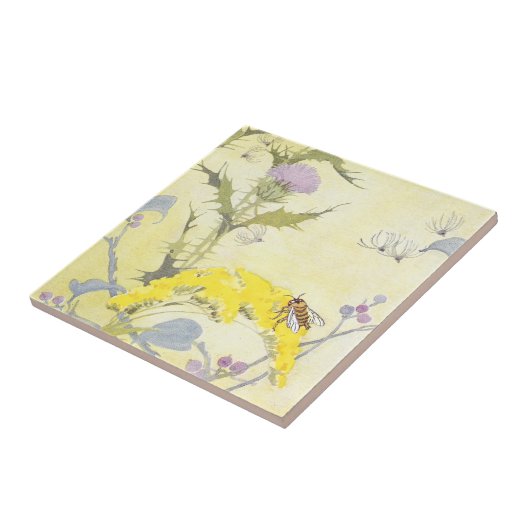 Thistle en Bee op Goldenrod Tegeltje (Zijkant)