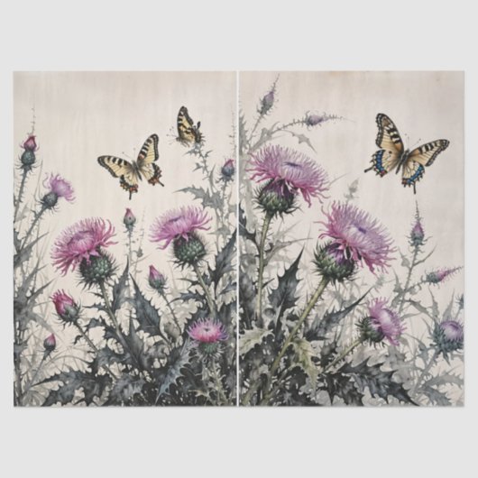 Thistle en Butterflies Weefselpapier Tissuepapier (Voorkant)