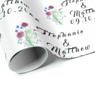 Thistle Floral bruid en bruidegom namen bruiloft Cadeaupapier