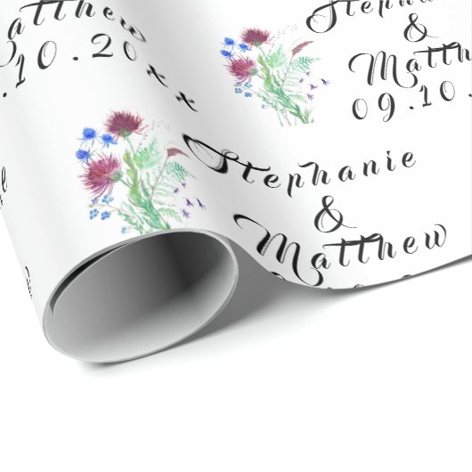 Thistle Floral bruid en bruidegom namen bruiloft Cadeaupapier (Rol Hoek)