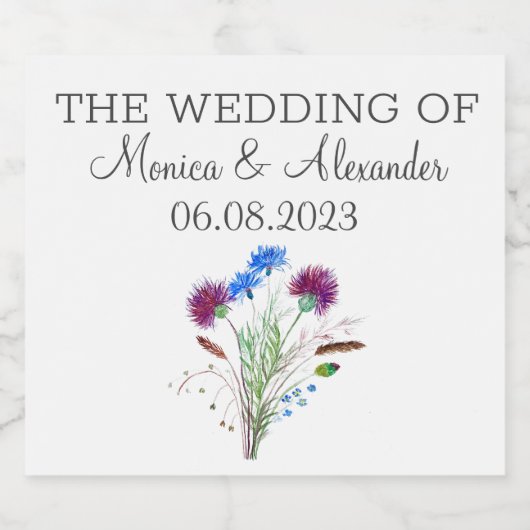 Thistle Floral Schotse Waterverf bruiloft Likeurfles Etiket (Enkel label)