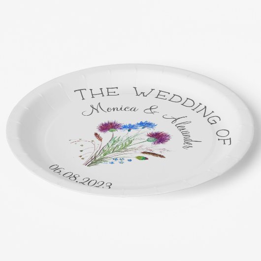 Thistle Floral Schotse Waterverf bruiloft Papieren Bordje (Gekanteld)