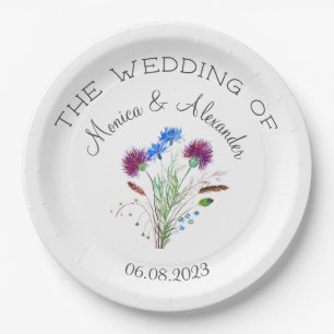 Thistle Floral Schotse Waterverf bruiloft Papieren Bordje