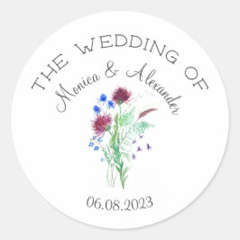 Thistle Floral Schotse Waterverf bruiloft Ronde Sticker