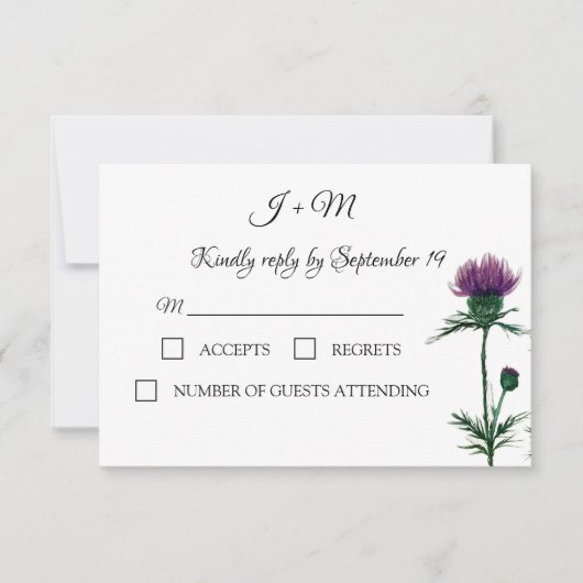 Thistle Floral Schotse Waterverf bruiloft RSVP (Voorkant)