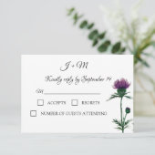 Thistle Floral Schotse Waterverf bruiloft RSVP (Staand voorkant)