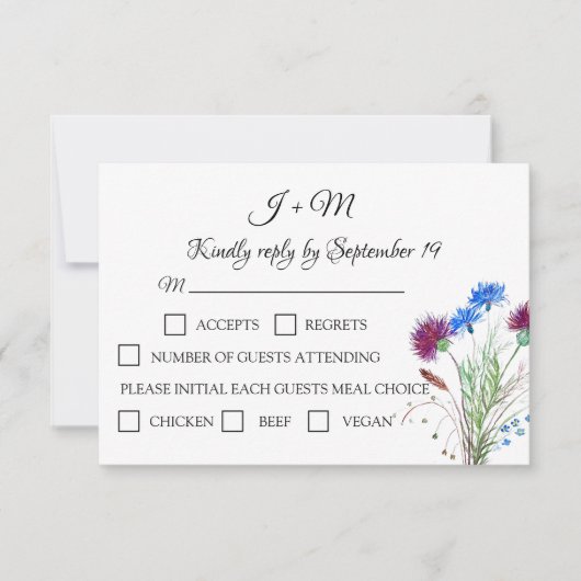 Thistle Floral Schotse Waterverf bruiloft RSVP (Voorkant)