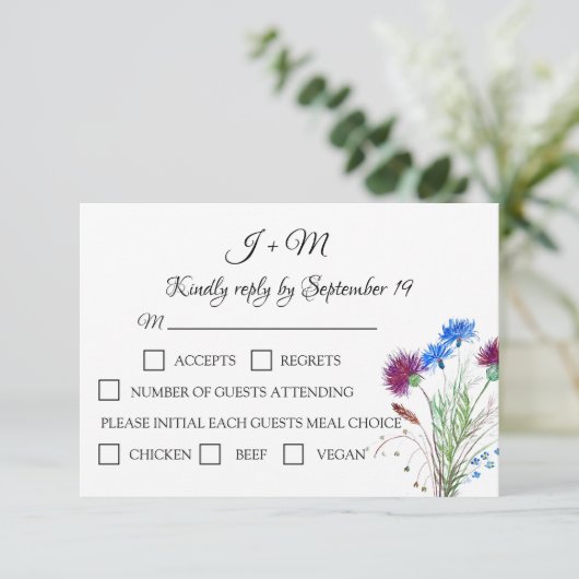 Thistle Floral Schotse Waterverf bruiloft RSVP (Staand voorkant)