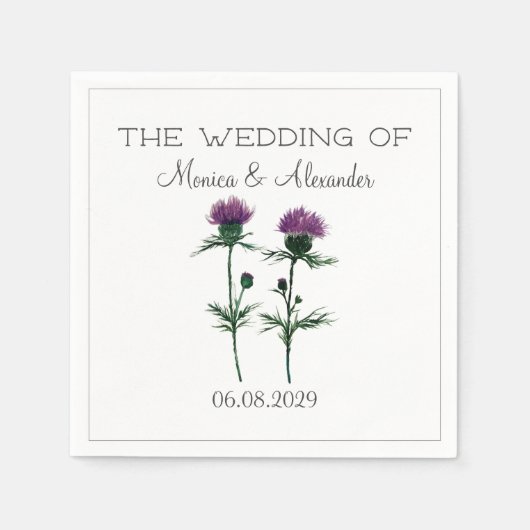 Thistle Floral Schotse Waterverf bruiloft Servet (Voorkant)