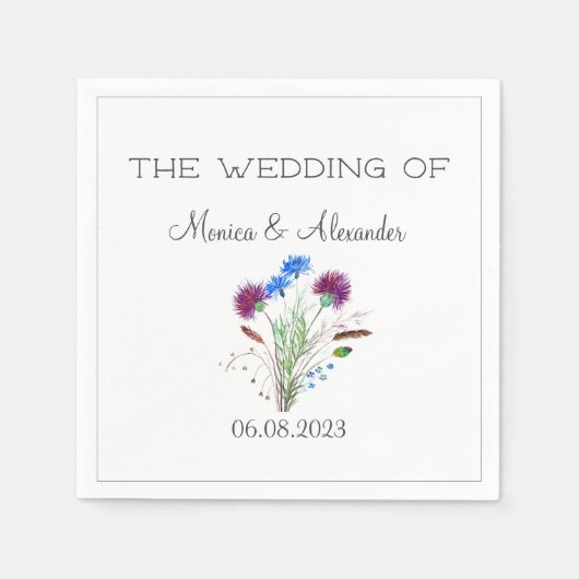 Thistle Floral Schotse Waterverf bruiloft Servet (Voorkant)