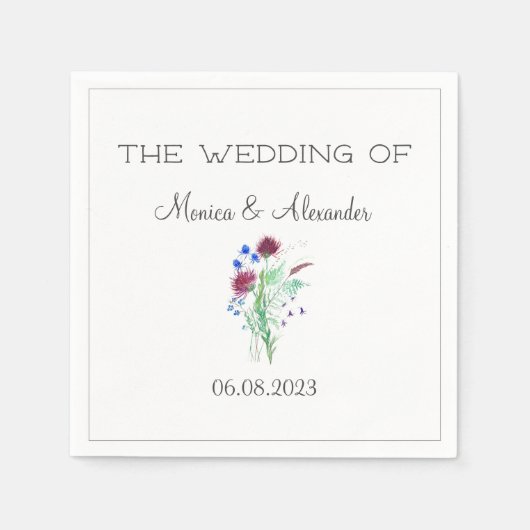 Thistle Floral Schotse Waterverf bruiloft Servet (Voorkant)