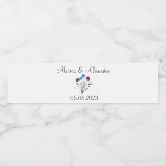 Thistle Floral Schotse Waterverf bruiloft Waterfles Etiket (Enkel label)