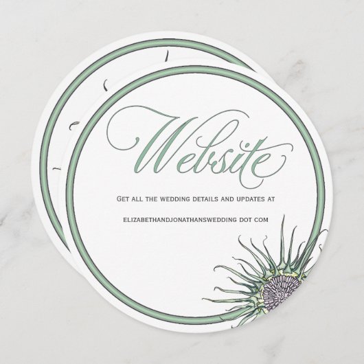 Thistle Flower Round Wedding Website Kaart (Voorkant / Achterkant)