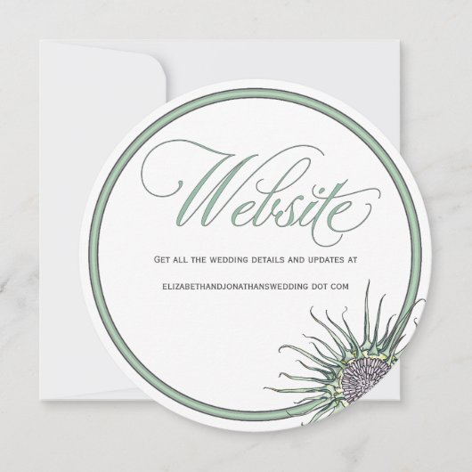 Thistle Flower Round Wedding Website Kaart (Voorkant)