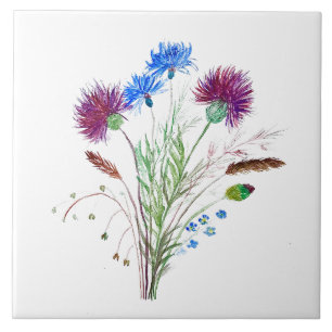 Thistle Flowers  Waterverf Schotland Tegeltje