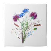 Thistle Flowers Waterverf Schotland Tegeltje (Voorkant)
