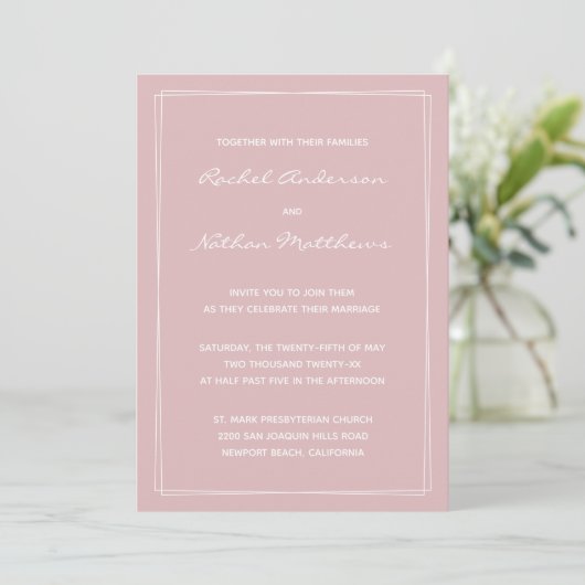Thistle French roze Modern Wedding Invitations (Staand voorkant)