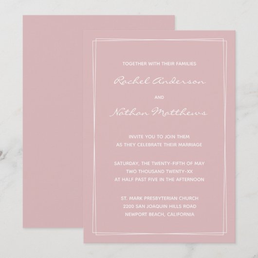 Thistle French roze Modern Wedding Invitations (Voorkant / Achterkant)