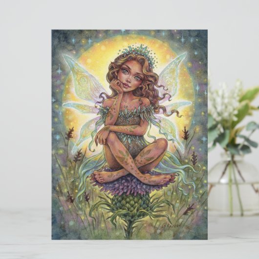 Thistle Landing Art Kaart Fairy Fantasy Flower (Staand voorkant)